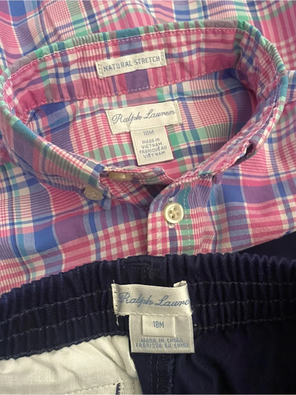 Ralph Lauren Plaid Button-Down Shirt and Abrasion Navy Pants Set